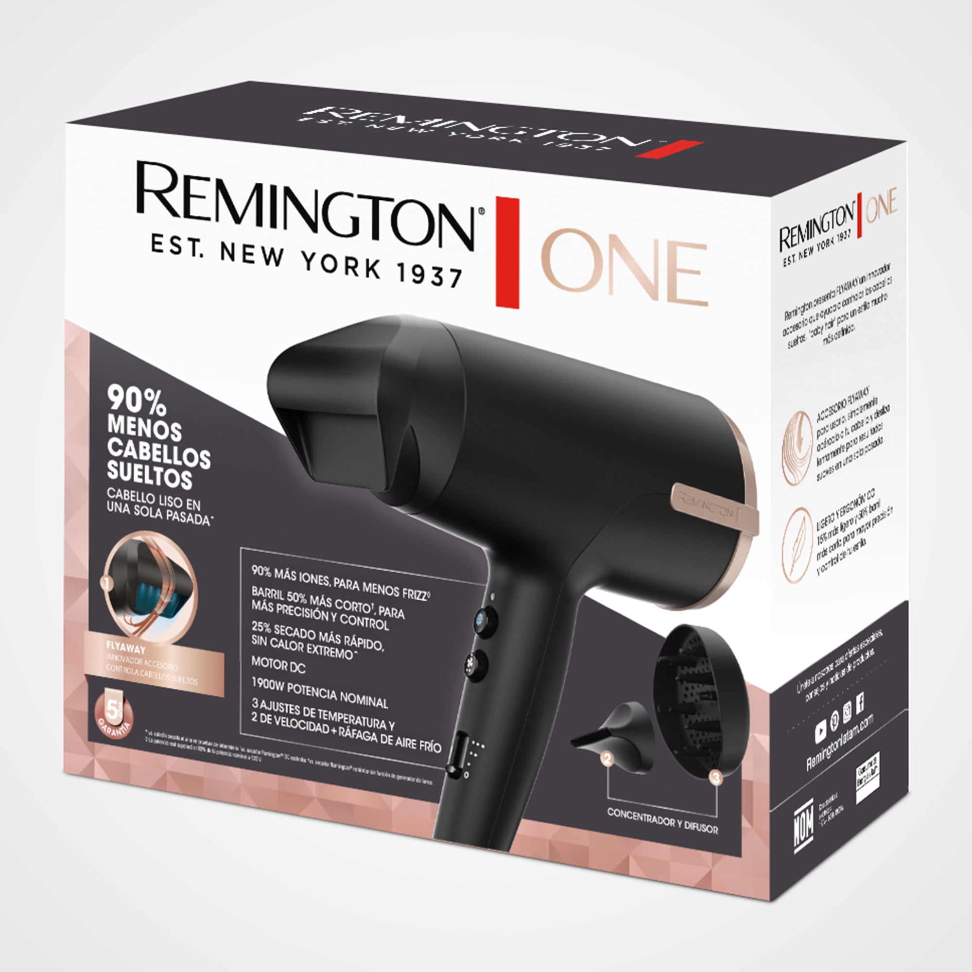 Remington ONE Ionic Hair Dryer, Ceramic, with Diffuser, Flyaway Tamer & Concentrator, Black