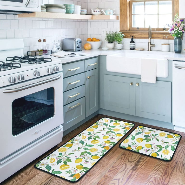 Mloabuc Yellow Lemon Decorative Kitchen Mats Set of 2, Anti Fatigue  Waterproof Stain Resistant Floor Rug Non Slip Cushioned Floor Mat - 17x29  and