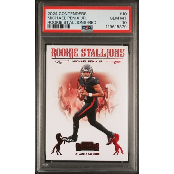 Graded 2024 Panini Contenders Michael Penix Jr #10 Rookie Stallions Red Rookie RC Football Card PSA 10 Gem Mint