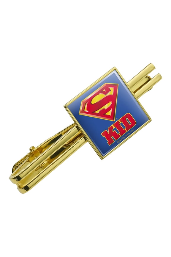 Superman Super Kid Shield Logo Square Tie Bar Clip Clasp Tack- Silver or Gold