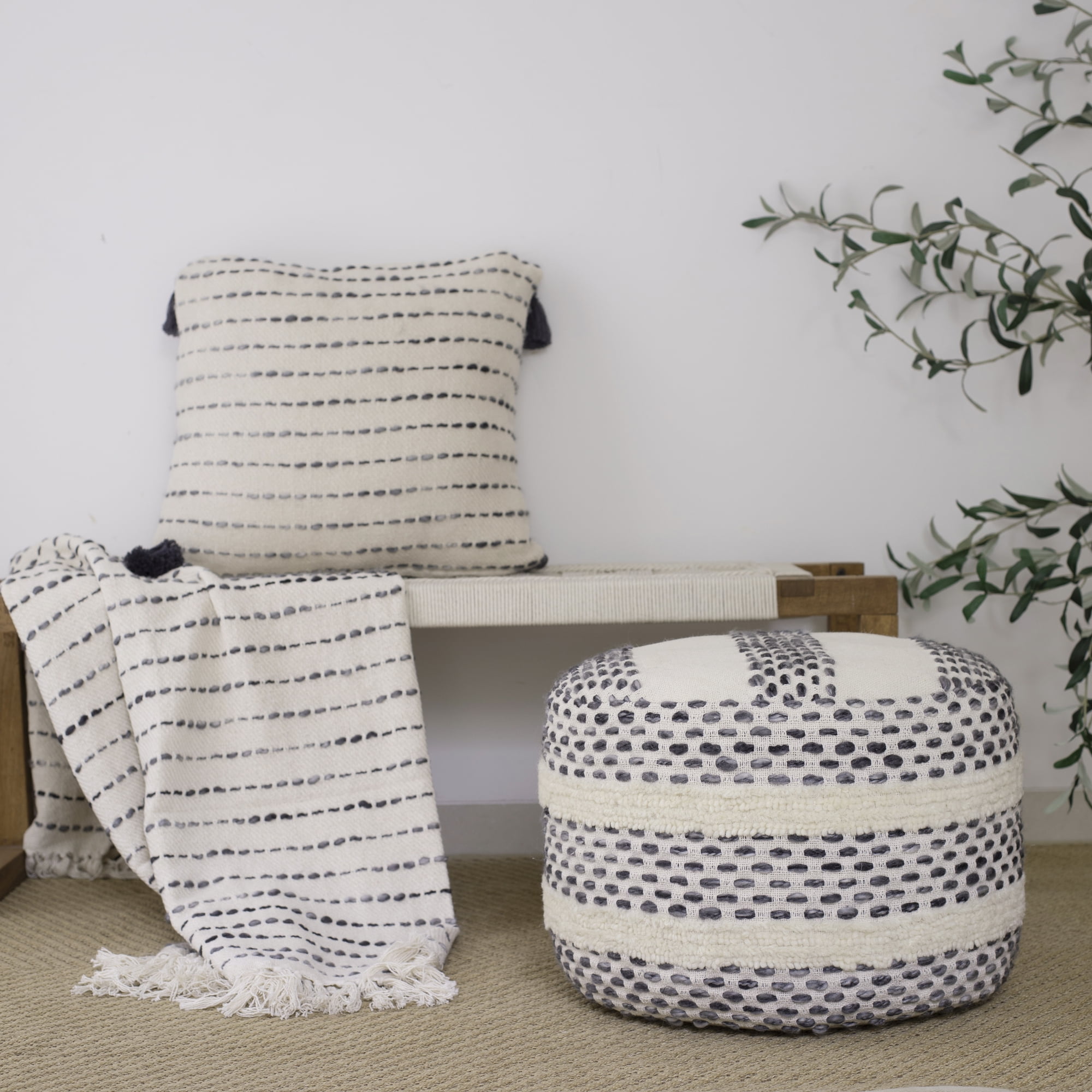 Ox Bay Emma 20" x 20" White/Navy Striped Cotton Blend Adult Decorative Throw Pillow