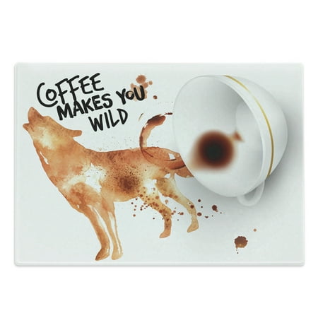 

Coffee Art Cutting Board Beverage of Wilderness Spilled Drink Blots and Howling Wold Decorative Tempered Glass Cutting and Serving Board Large Size Burnt Sienna Black White by Ambesonne
