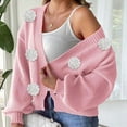 thumbnail image 5 of Women's Floral Knit Cardigan V-Neck Long Sleeve Button Sweater for Fall Pink M, 5 of 5