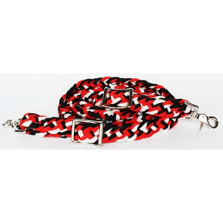 Champion Barrel Horses - Roping Knotted Horse Western Barrel Reins Rein Nylon Braided Red WH Black 60765