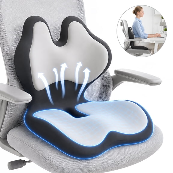 AMTPM Seat Cushion for Desk Chair, Breathable Non-Slip Office Chair Cushion, Ergonomic Back Support Pillow for Car, Home, Office - Relieve Tailbone & Sciatica Pain