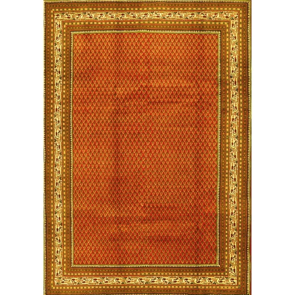 Ahgly Company Machine Washable Indoor Rectangle Persian Yellow Traditional Area Rugs, 5' x 7'