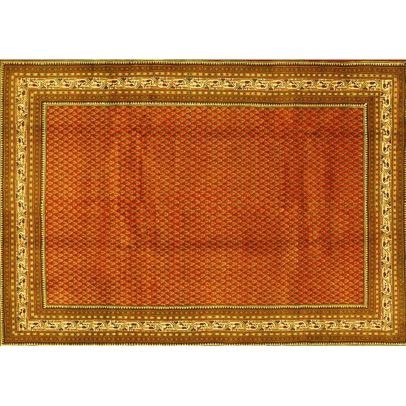 Ahgly Company Machine Washable Indoor Rectangle Persian Yellow Traditional Area Rugs, 2' x 4'