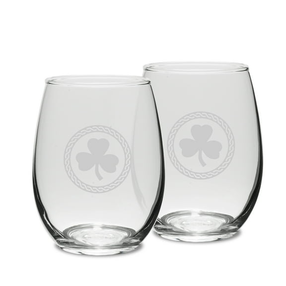 Shamrock Celtic Logo 15 oz Stemless White Wine Glass - Set of 2
