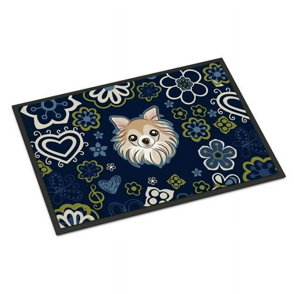 Carolines Treasures BB5102JMAT 24 x 36 in. Blue Flowers Chihuahua Indoor or Outdoor Mat
