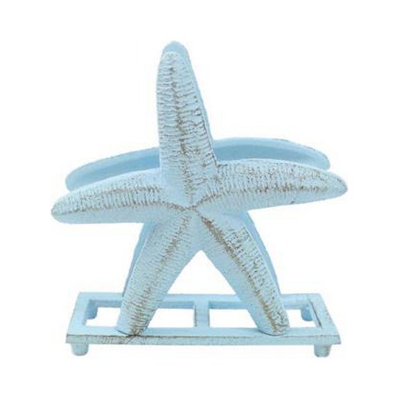 Rustic Light Blue Cast Iron Starfish Napkin Holder, 6 in.