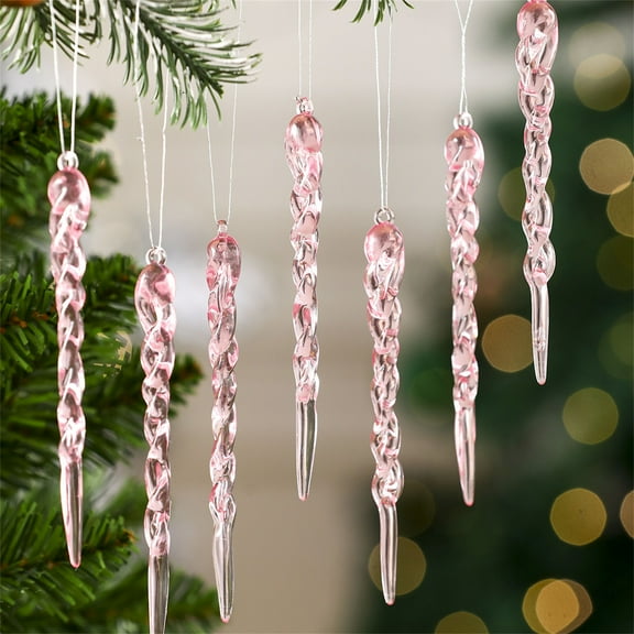 12PCS Christmas Icicle Ornaments - Clear Drop Pendants with Thread, Hanging Christmas Tree Winter Wedding Window Holiday Decorations