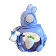 thumbnail image 1 of Botella de agua reutilizable con forma de conejito para niños, vaso grande con pajita, 690 ml Azul, 1 of 9