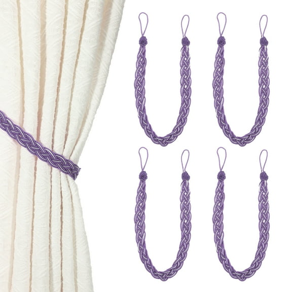 Uxcell 4 Pcs Curtain Tiebacks, 58cm/23 Braided Drapery Holdback Holder Curtain Ties Holdbacks Elegant Window Rope Tie Back, Purple