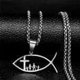 thumbnail image 6 of Ichthys Christ Fish Cross Family Pendant Necklace for Women Men 14K Yellow Gold Chain Jewelry collares, 6 of 8