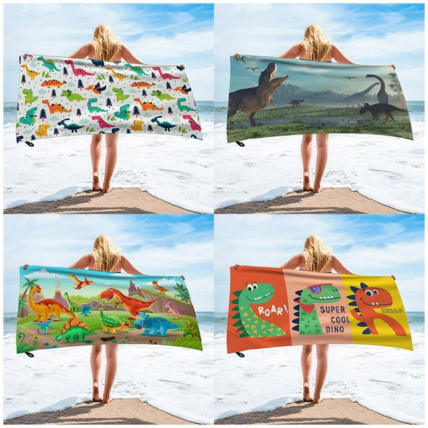 Toalla de Playa de Secado Rápido con Estampado de Dinosaurios de Fibra Fina, Toalla de Baño Envolvente