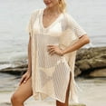 thumbnail image 2 of Tqyyweavej Crochet Cover Ups for Swimwear Women Drawstring Solid Color Short Sleeve Beach Cover Up Free Size Loose V Neck Popular Swimsuits Coverups, 2 of 5