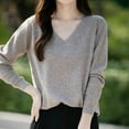 thumbnail image 6 of JYnXIANTI Womens Sweaters Casual Loose Long Sleeve V Neck Pullover Lightweight Solid Textured Tops Fall Fashion Clothing, 6 of 7