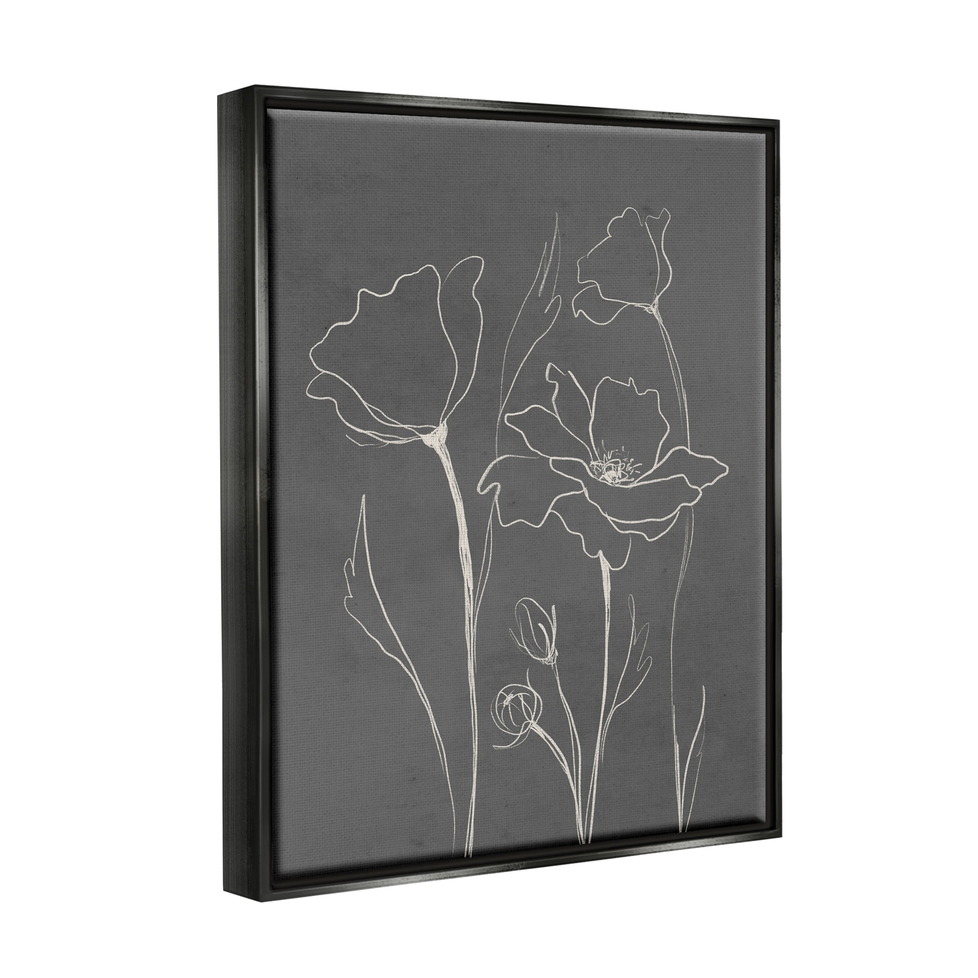 Stupell Industries Blooming Flower Buds Casual Grey Line Doodle Graphic Art Jet Black Floating Framed Canvas Print Wall Art, Design by Elizabeth Medley