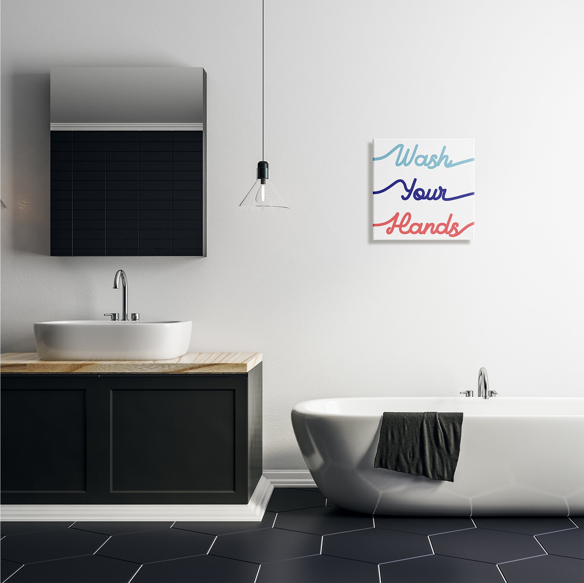 Wash Your Hands Children's Bathroom Typography Typography Gallery-Wrapped Canvas Print Wall Art, 17x17