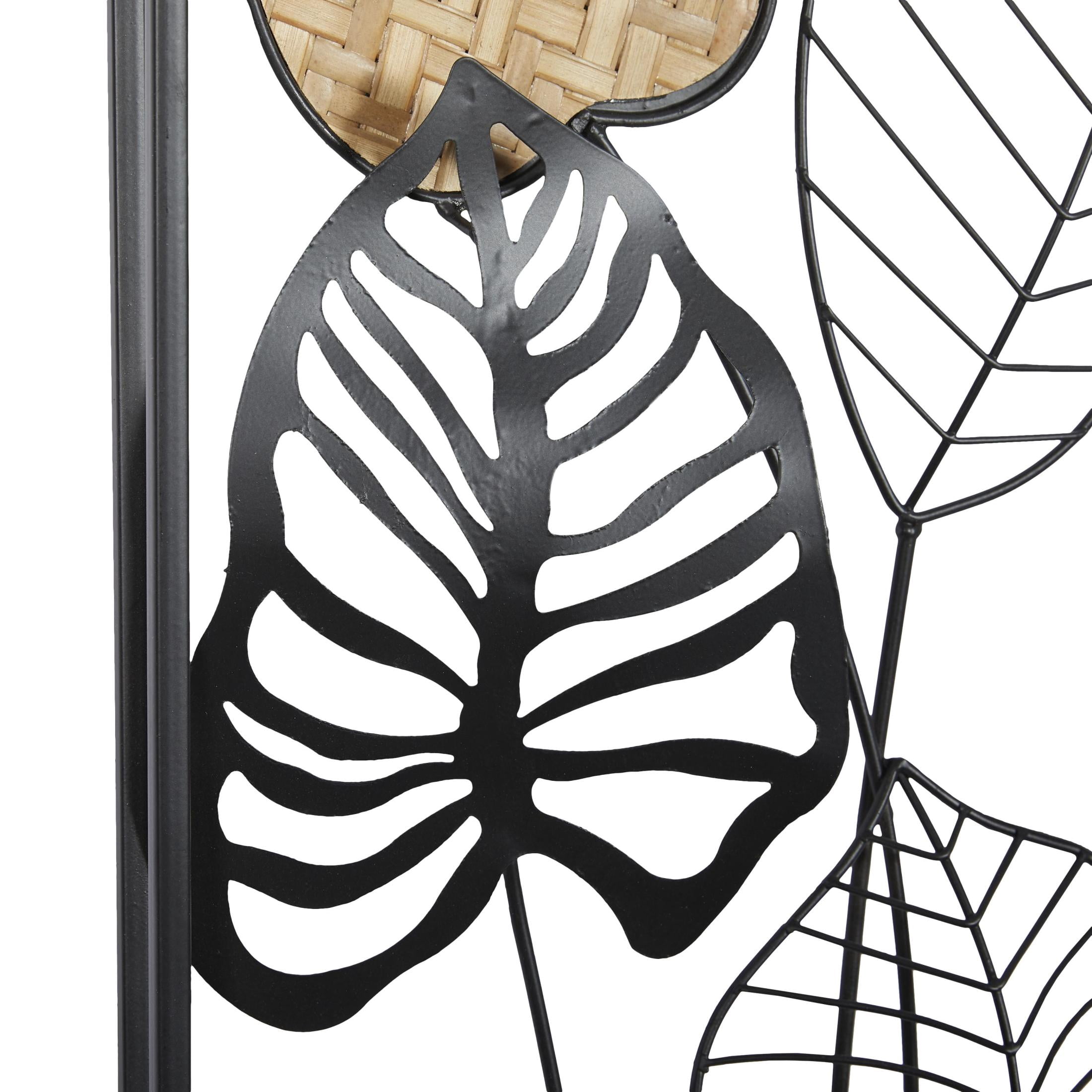 DecMode Black Metal Tall Cut-Out Leaf Wall Decor with Intricate Laser Cut Designs (2 Count)