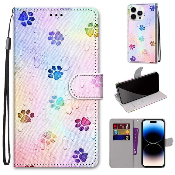 SaniMore for iPhone 14 Pro 6.1 "2022 PU Leather Case with Card Slots Detchable Lanyard Color Painting Luxury Pattern Flip Kickstand Shcokproof Wallet Case For iPhone 14 Pro 6.1", Footprint