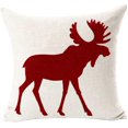 thumbnail image 1 of Housse de Coussin Carrée en Coton Lin Écossais Rouge Élan Animal 18"x 18 Pouces, 1 of 2