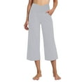 thumbnail image 2 of QATAINLAV Capris for Women Crossover High Waisted Wide Leg Yoga Pants Casual Stretch Summer Cropped Sweatpants with Pockets Gray L, 2 of 7