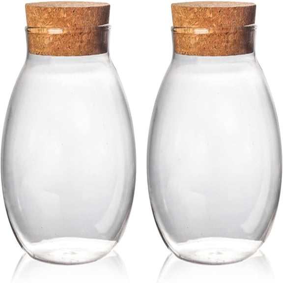 2PCS Set Of 2 Round Glass Jars With Cork Lid – 17oz Wedding Candy Jar Kitchen Storage Jar, Perfect For tea, Biscuits, Cereals, Flour,Beans, Spices, Coffee Beans