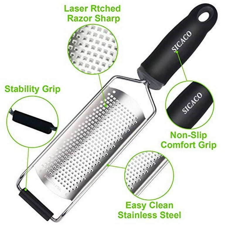 Professional Parmesan Cheese Grater - Lemon Grater Tool for Chocolate,  Coconut, Citrus, Ginger and Fine Grate Spices - Dishwasher Safe