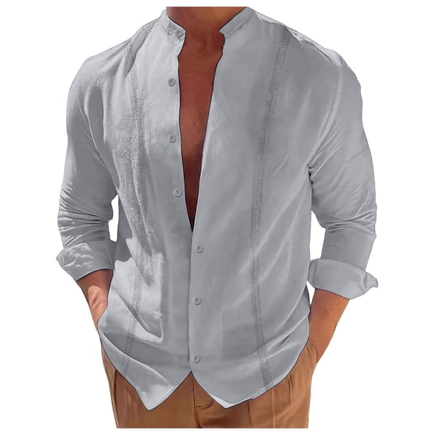 Camisa de manga larga lisa para hombre, prenda informal de vacaciones, cardigan, para vacaciones y comodidad diaria