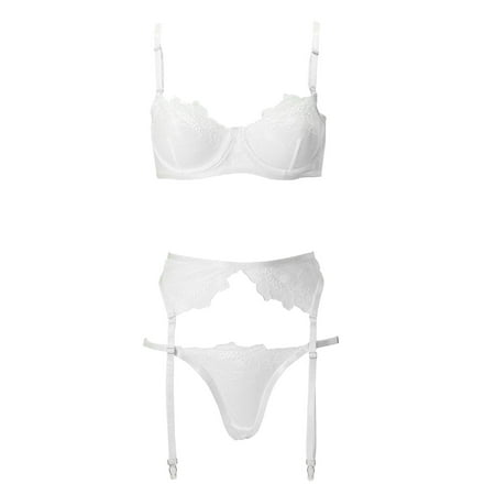 Puawkoer New Sexy Fashion Lace Unlined Bra Set Lingerie Underwear Sleepwear Steel Women Sexy Lace Lingerie Set Nightwear Two Piece Ring Pajamas Garter