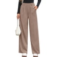 thumbnail image 3 of Women Dressy Work Business Casual Elastic High Waisted Trousers Ribbed Lounge Palazzo Pants Camel Color XL, 3 of 9