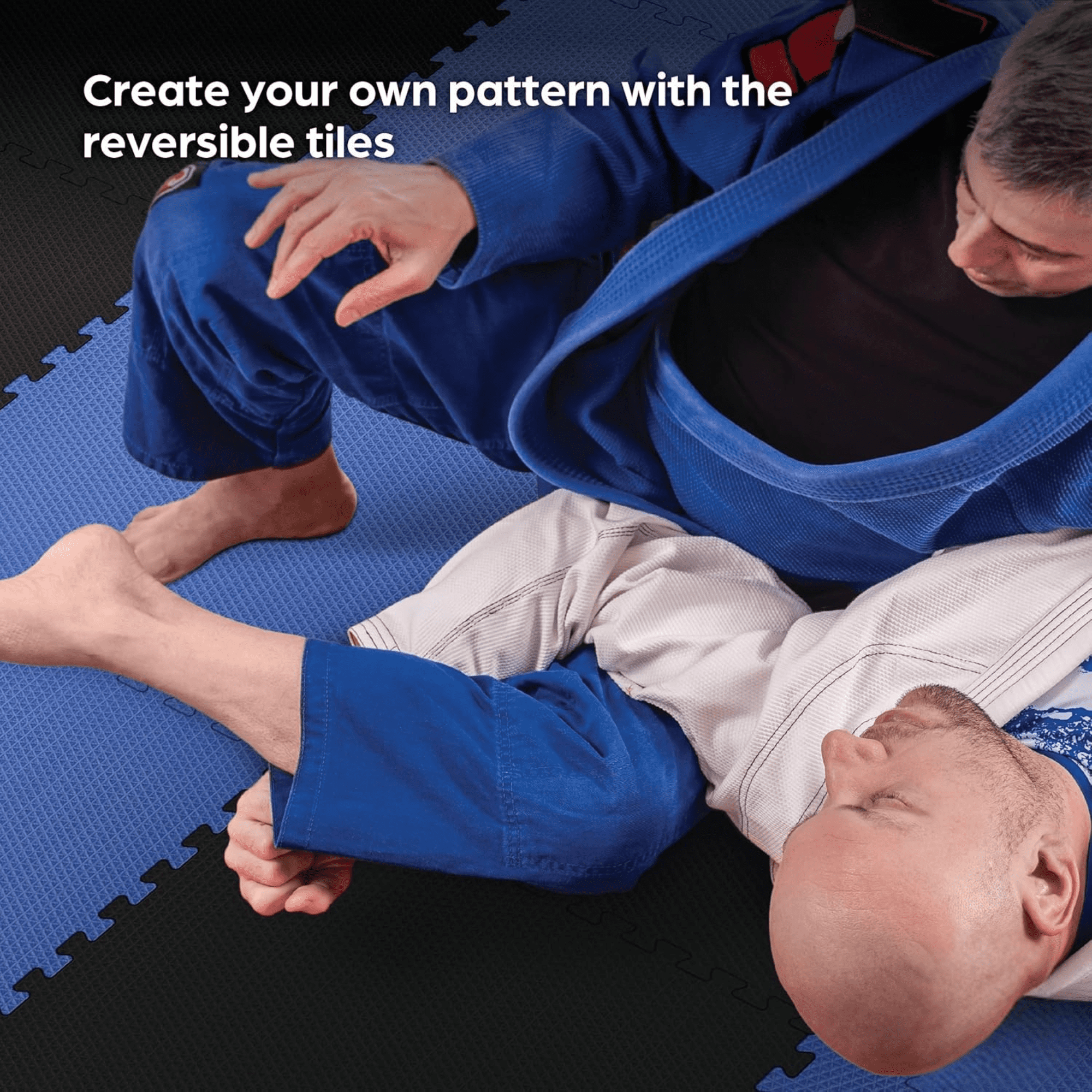 Norsk Reversible EVA Foam Exercise Mats - 6 Tiles with Edge Pieces, 24"x24" Interlocking Gym Flooring, Anti-Slip Workout Mats (Blue-Black)