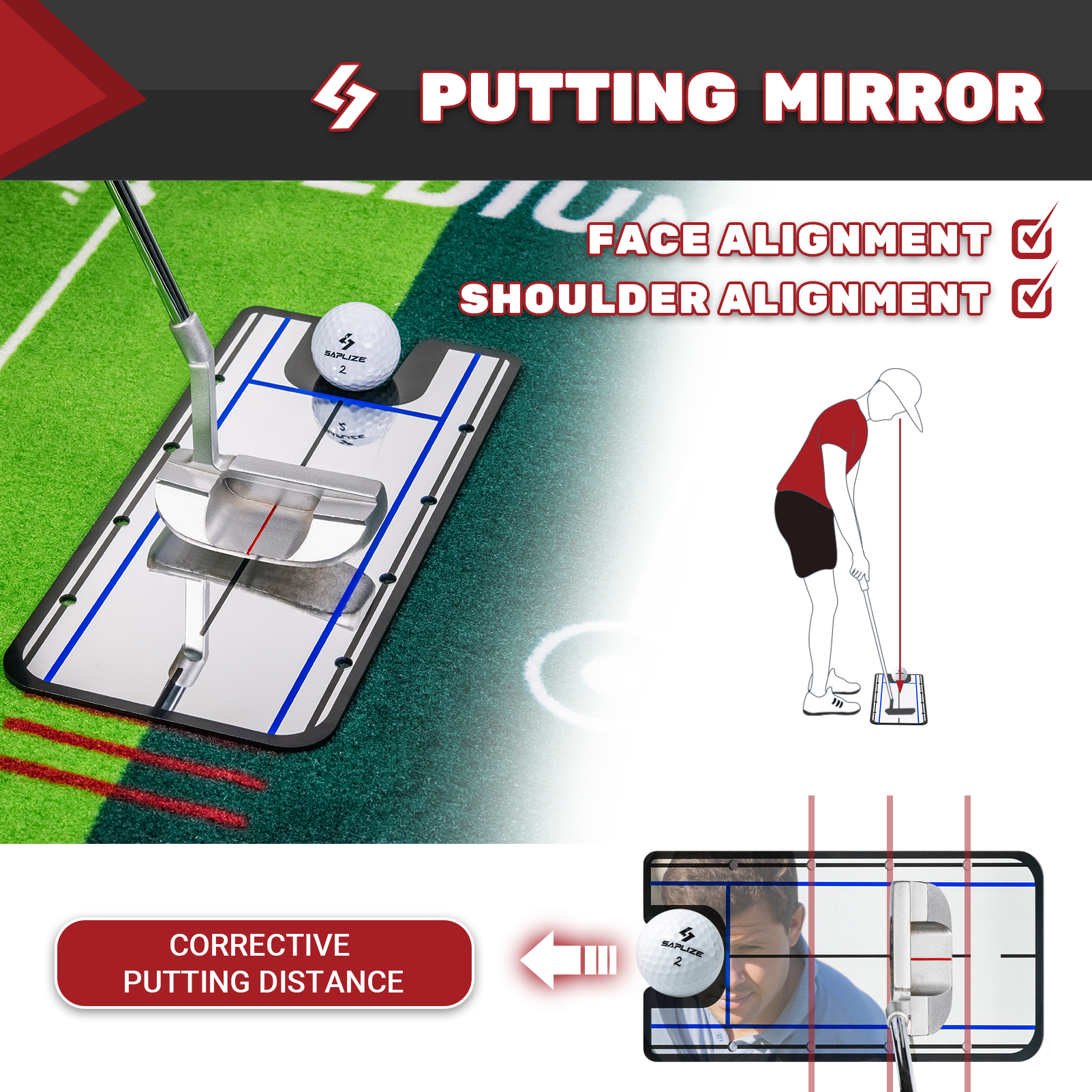 SAPLIZE Golf Putting Mat 20 In X 10 Ft with Mirror photo 6