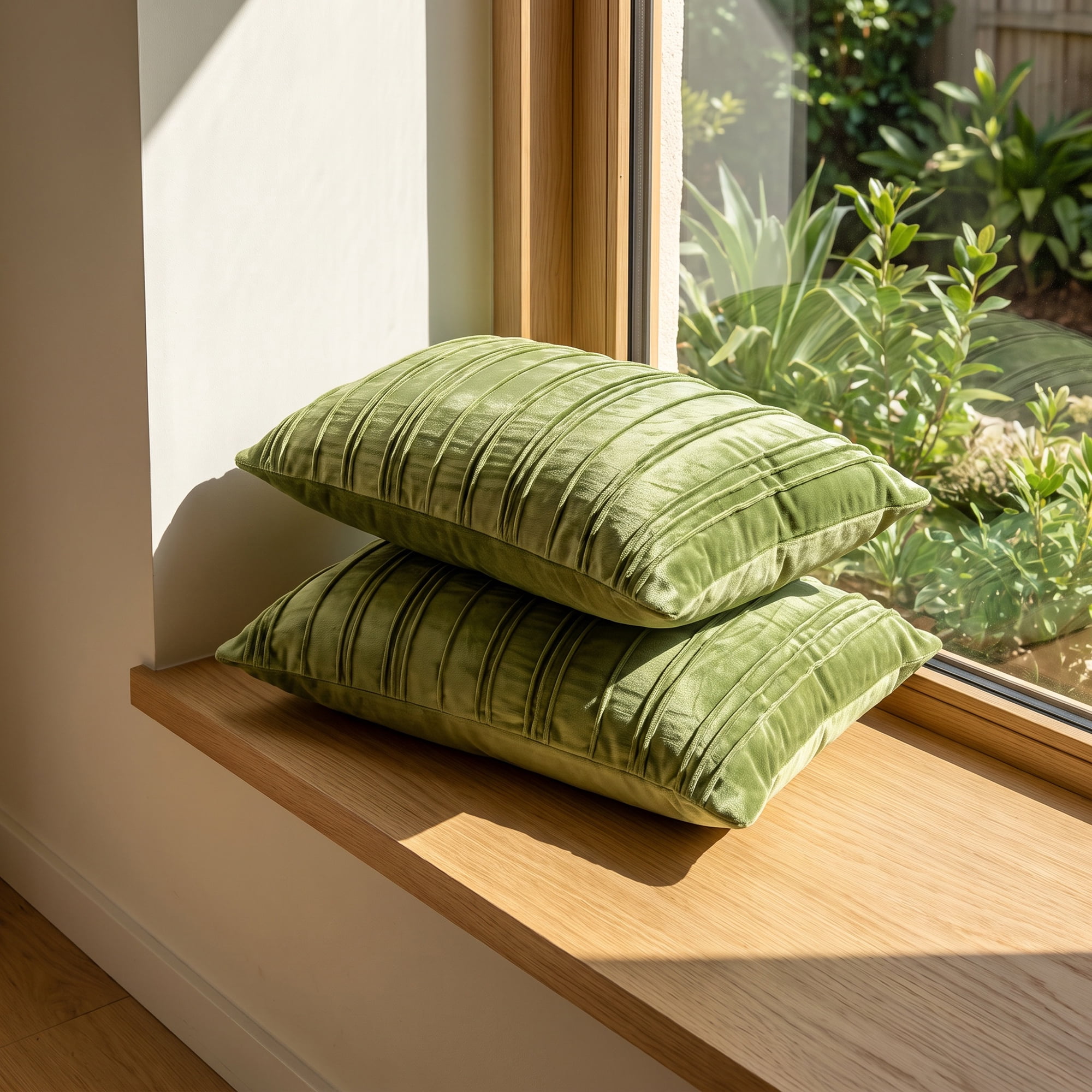 Unique Bargains 2Pcs Pleated Textured Throw Pillow Covers Couch Cushion Cases Olive Green 20" x 12"