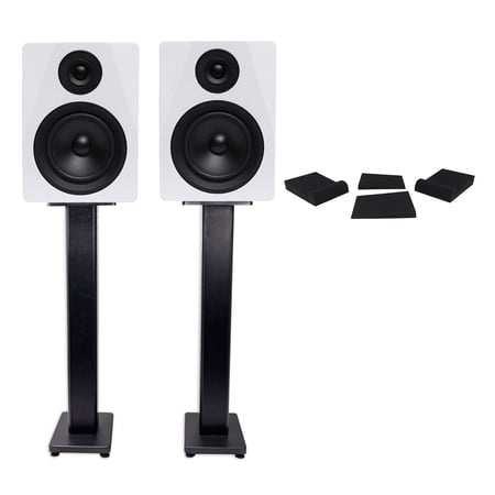 (2) Rockville DPM5W Dual Powered 5.25 300w Active Studio Monitors+Stands+Pads