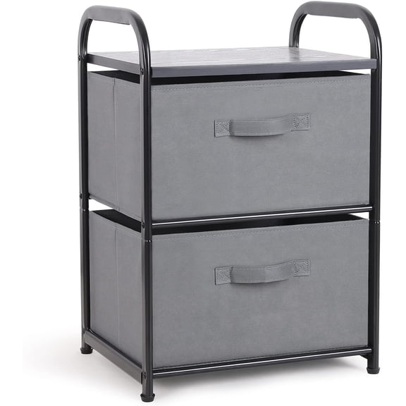 Dresser for Bedroom with 2 Drawers, Wide Chest of Drawers, Fabric Dresser, Storage Organizer Unit with Fabric Bins for Closet, Living Room, Hallway, Nursery, Dark Grey