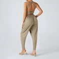 thumbnail image 4 of JULMCOMO Jumpsuits for Women Scoop Neck Cross Back Casual Overalls Sleeveless Elastic Waisted Summer Harem Pants with Pockets Khaki M, 4 of 7