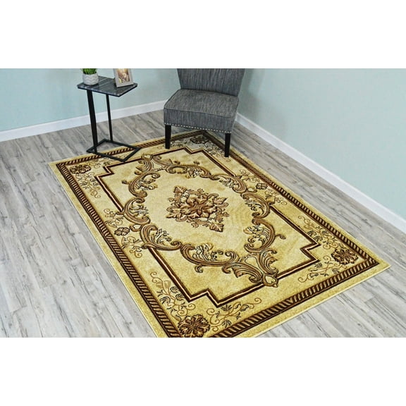 Glamour Thick Plush Oriental Area Rug Traditional Carpet Floral Medallion Design-206 (7'8"x10'8",Cream)