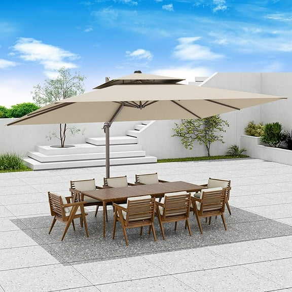 10x13 FT Patio Umbrella, Large Cantilever Rectangular Double Top Heavy Duty Offset Umbrellas with 360 °   Rotation, Outdoor shade for Garden Deck Pool Patio, Beige