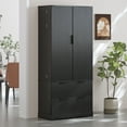 thumbnail image 2 of 72" Tall Kitchen Pantry Cabinet, Farmhouse Storage Cabinet with 2 Drawers and 8-Door Spice Rack, Freestanding Storage Organizer with Adjustable Shelves  for Bathroom, Dining Room, Entryway, Black, 2 of 9