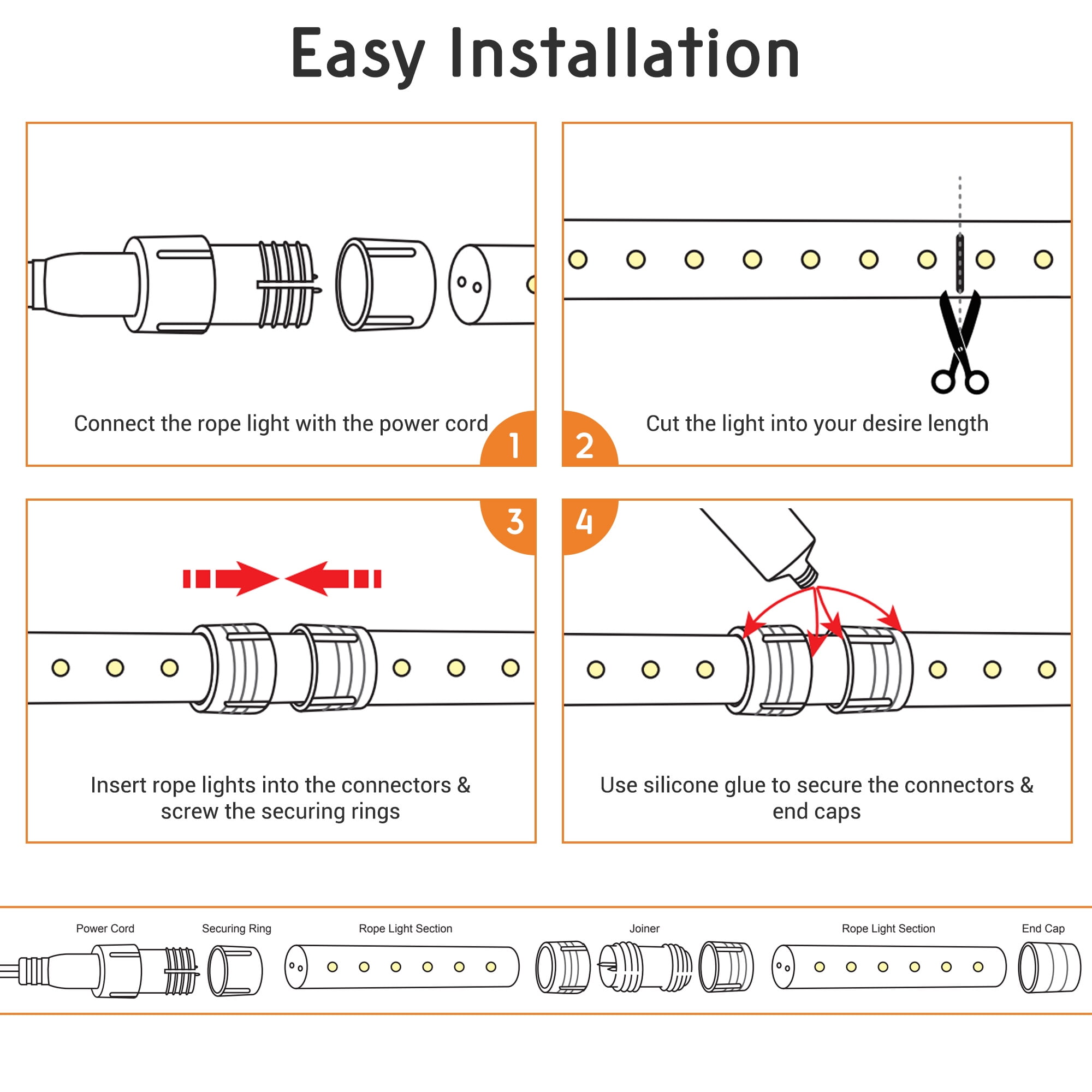 DELight 150Ft Rope Light 1620 LED Waterproof String Lighting ...
