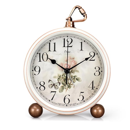 American Countryside Retro Table Clock Vintage Nostalgic Alarm Silent Desk Clock Ornament Creative Decor for Home Bedroom Bedside Office Shelf