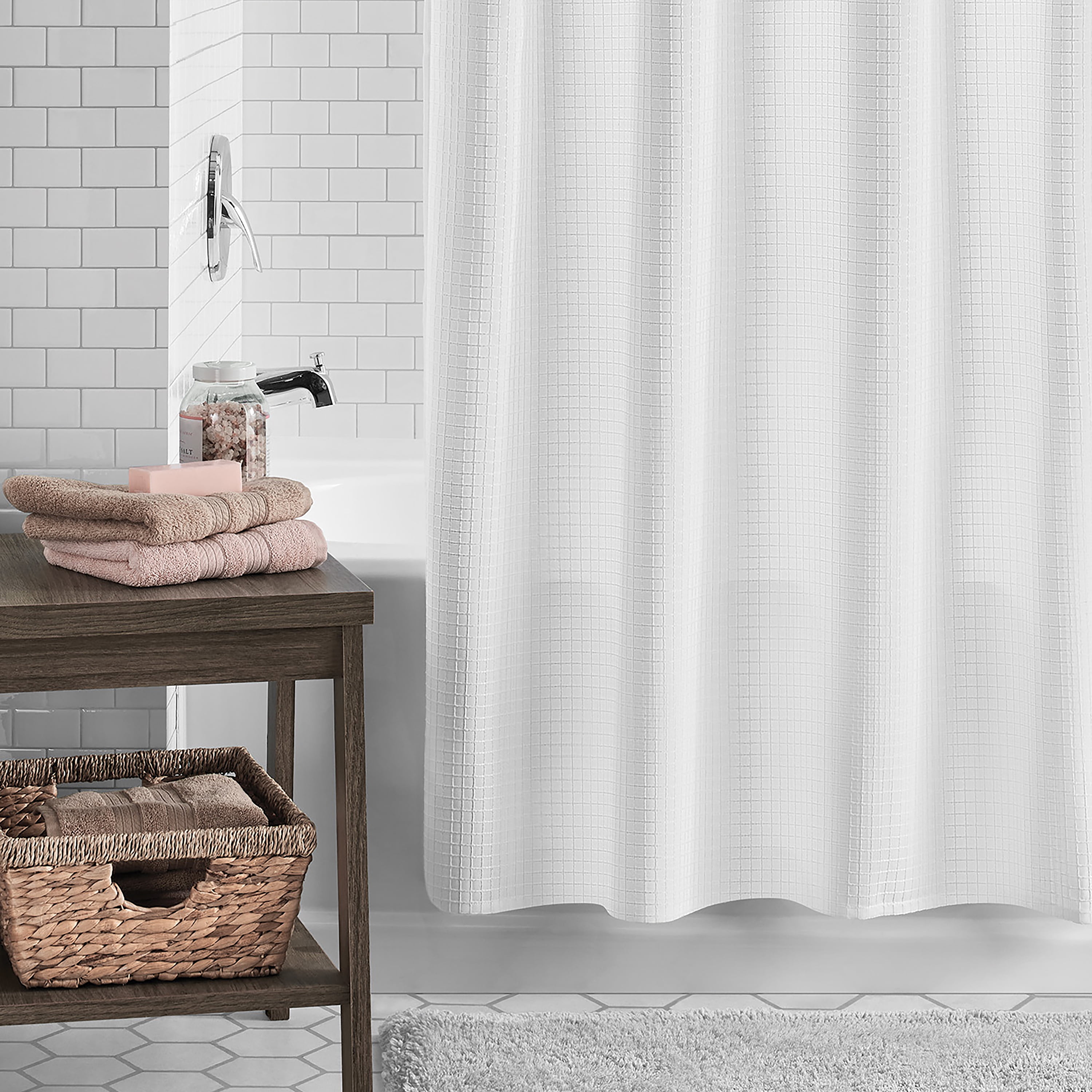 Mainstays Fabric Shower Curtain Waffl...