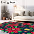 thumbnail image 2 of ODIKA 4'x6' Machine Washable Non-Slip Area Rug, Vintage Poinsettia Bloom Christmas with Cardinal Motifs High Traffic Rug, Red, 621741, 2 of 7