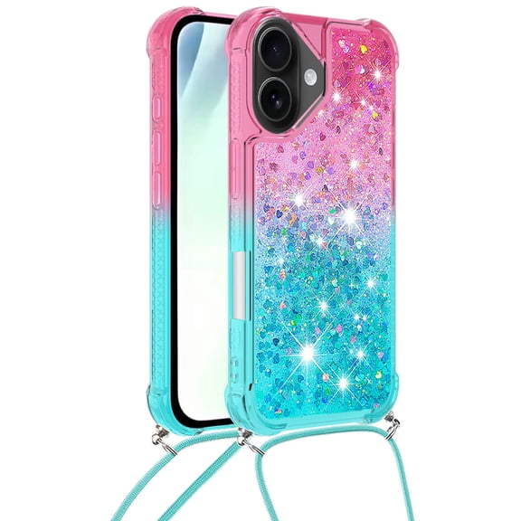 GY-MCKK for iPhone 17 Case Girls Women Cute Glitter Soft TPU Phone Case with Strap Lanyard Shockproof Protective Cover-B3
