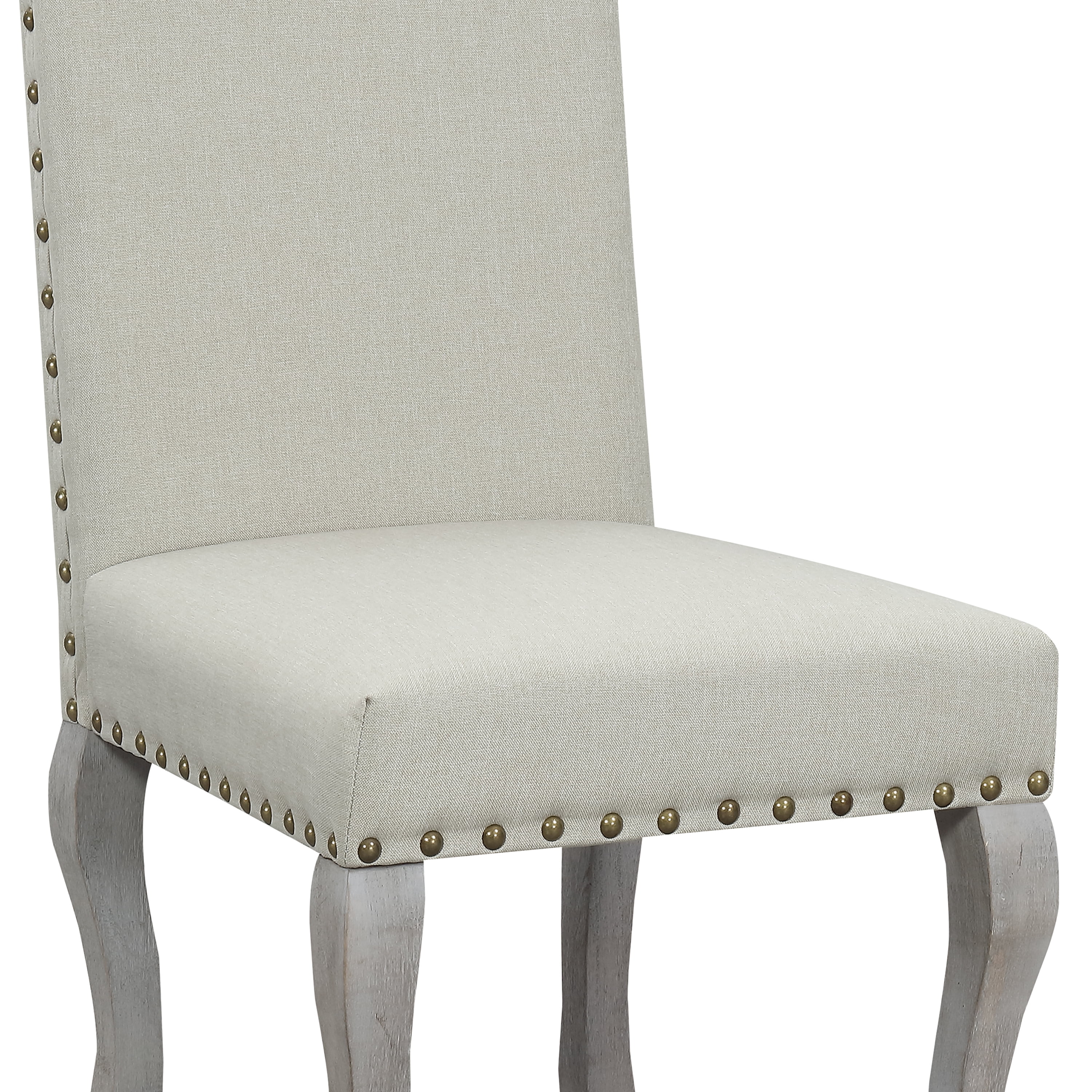Nancy Victorian Nail Head Accented Light Beige Fabric Accent Dining Chair, Set of 2