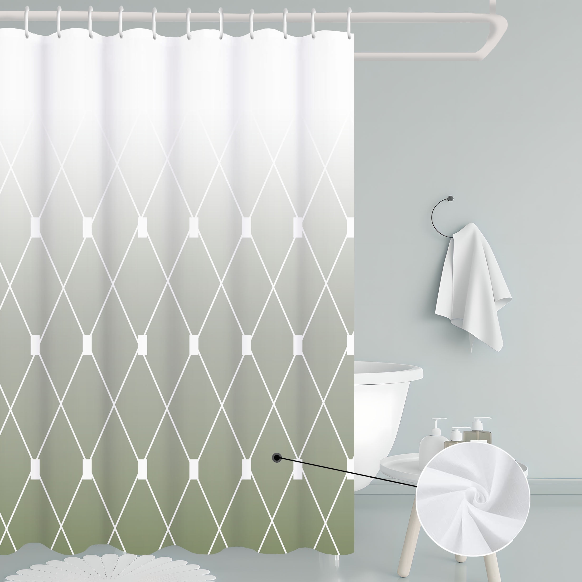 Sage Green Shower Curtains for Bathroom Ombre Modern Bath Decor Linen