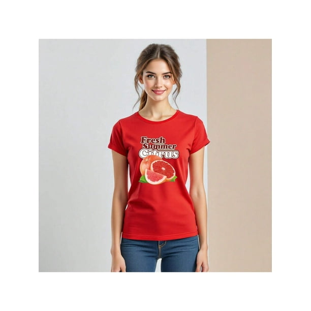 Playera Con Estampado De Fresh Summer Citrus – Dale Sabor y Color a tu Verano Ropa Para Mujer Color Rojo Talla Chica Marca Emil SaEs