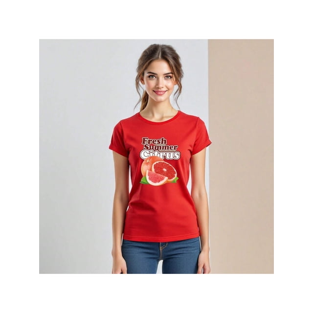Playera Con Estampado De Fresh Summer Citrus – Dale Sabor y Color a tu Verano Ropa Para Mujer Color Rojo Talla Chica Marca Emil SaEs